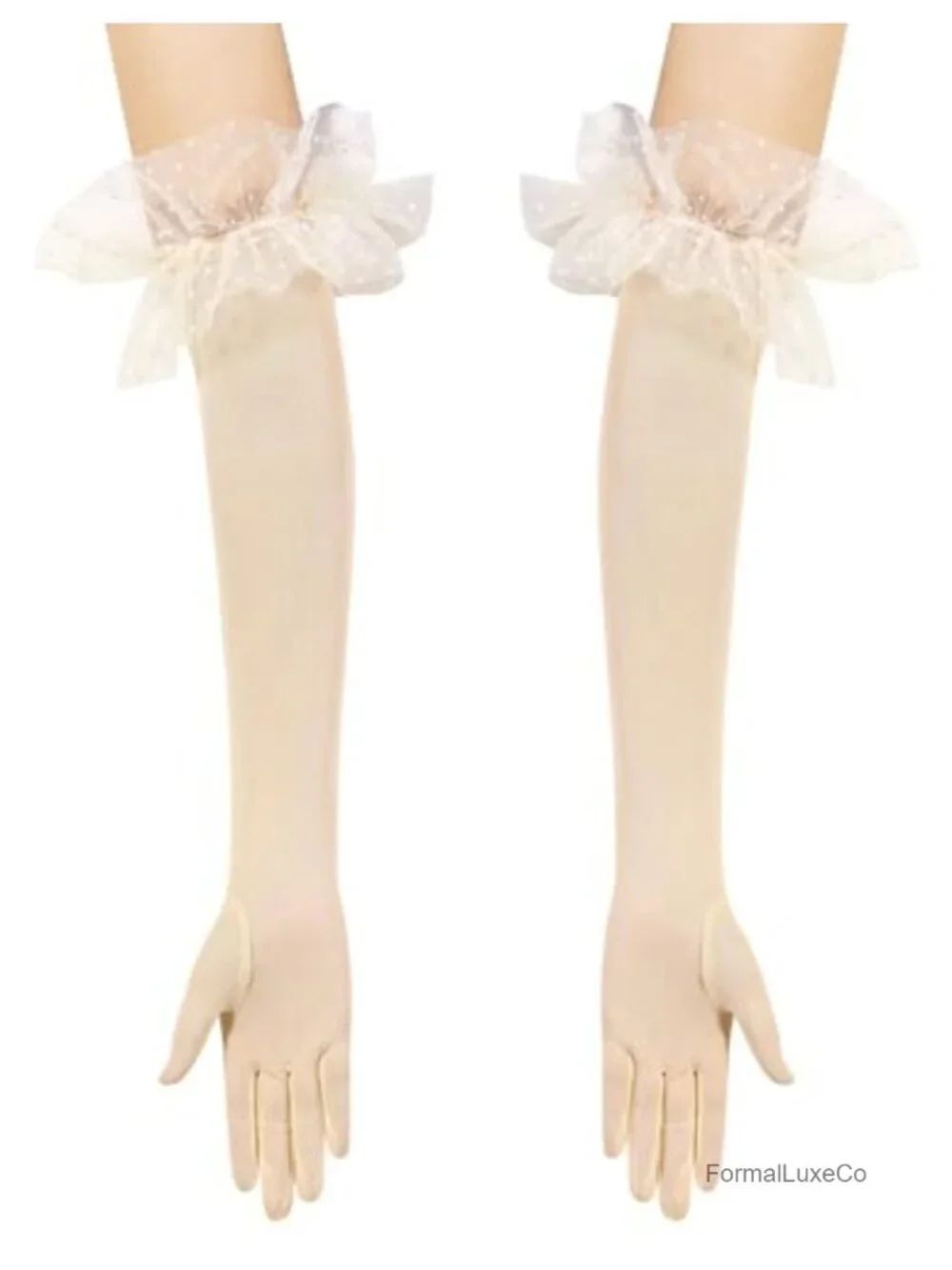 Women's Long Lace Opera Party Sheer Gloves Elbow Length Mesh Tulle Gloves for